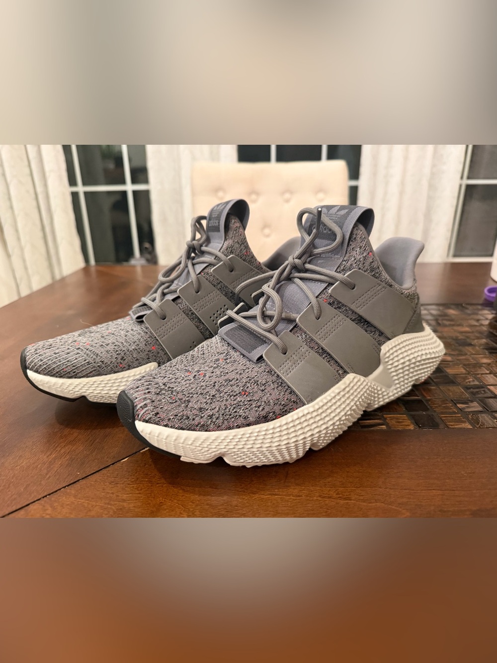 adidas Grey Knit Athletic Sneakers with White Sole